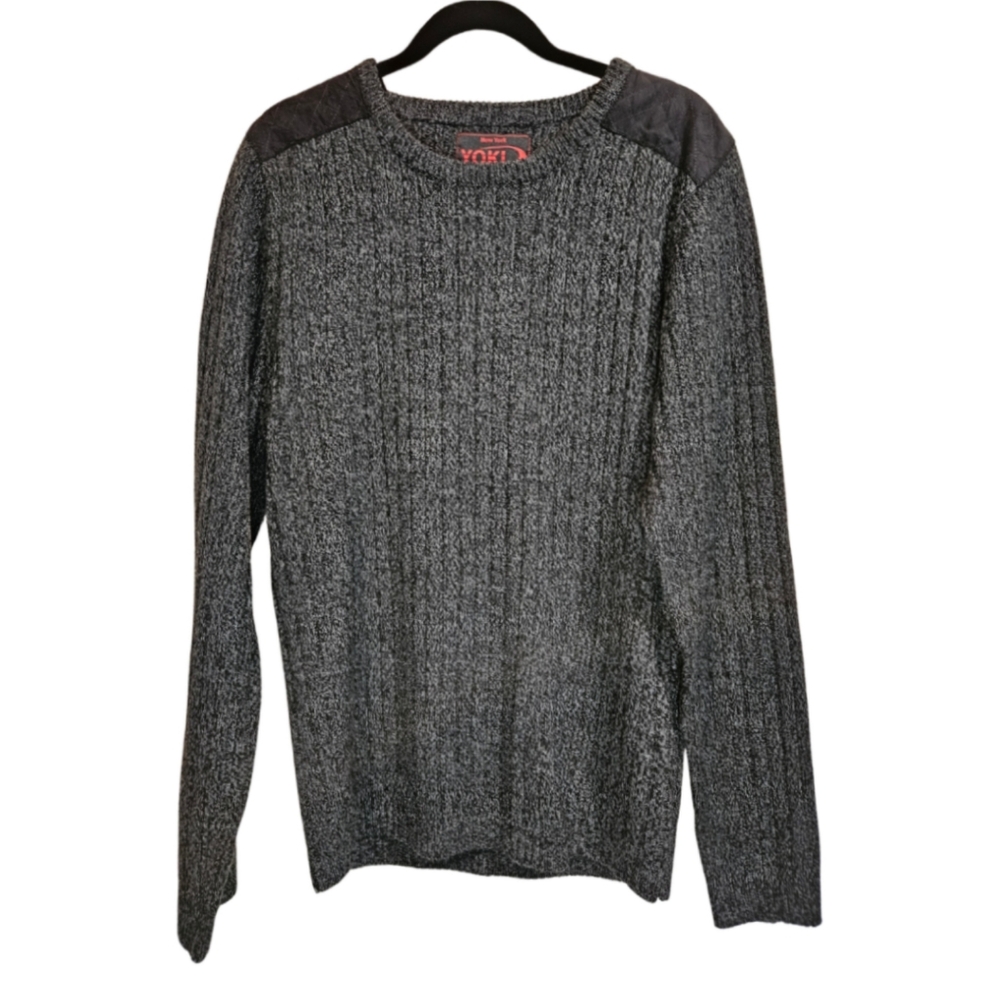 NY Yoki Men's SIZE XL Knit Crewneck Sweater in Dark Heather Grey